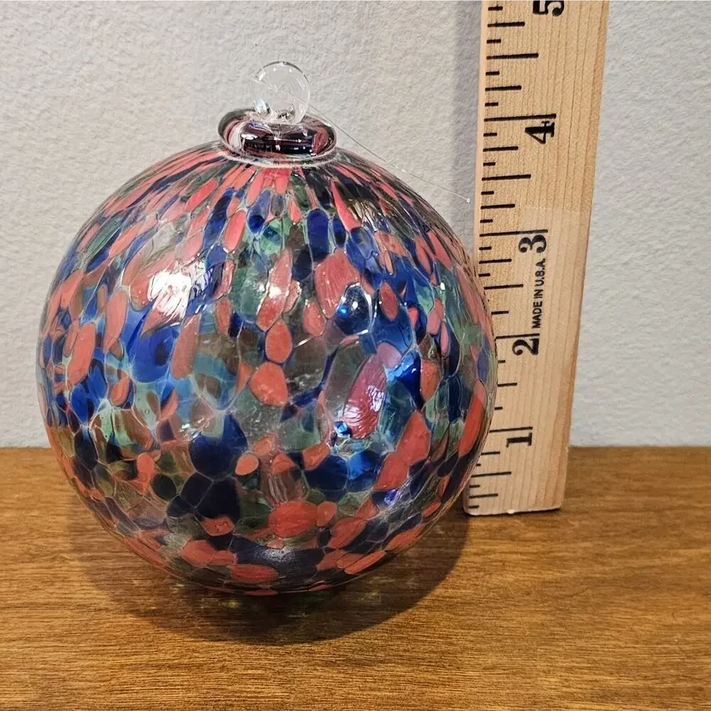 Art Glass Hand Blown Christmas Ornament Orb Ball Red Blue Green